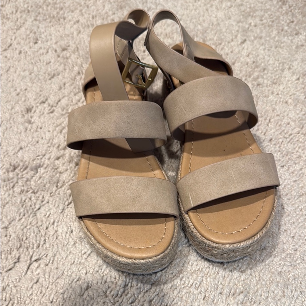 Soda Tan Sandals with Wide Straps and Platform Sole